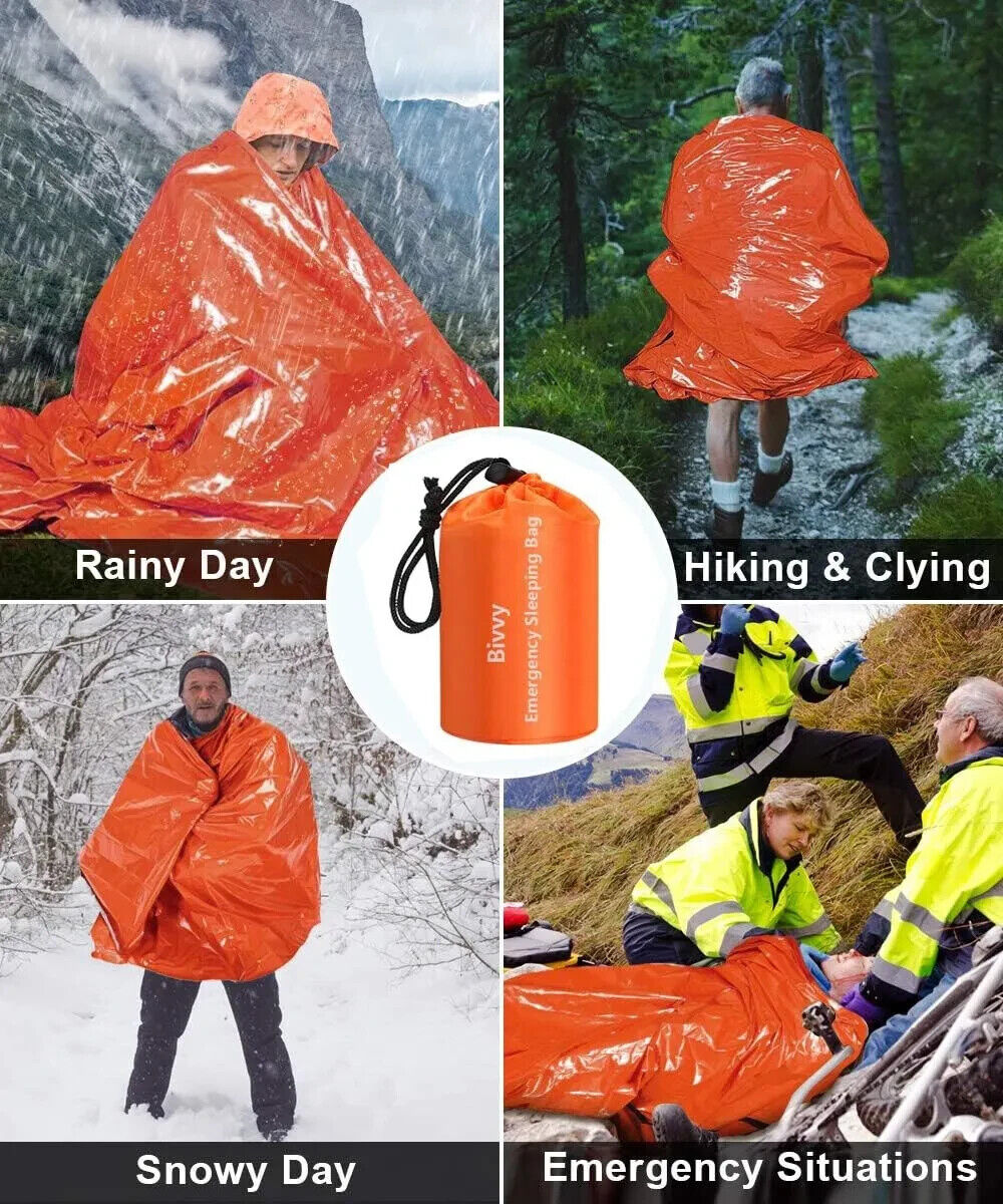 Emergency Sleeping Bag. Ultra Waterproof Mylar, Thermal Blankets. Lightweight.
