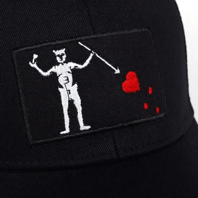 Edward Teach Blackbeard Skeleton Pirate Flag Hat. Mesh Style, Snapback.
