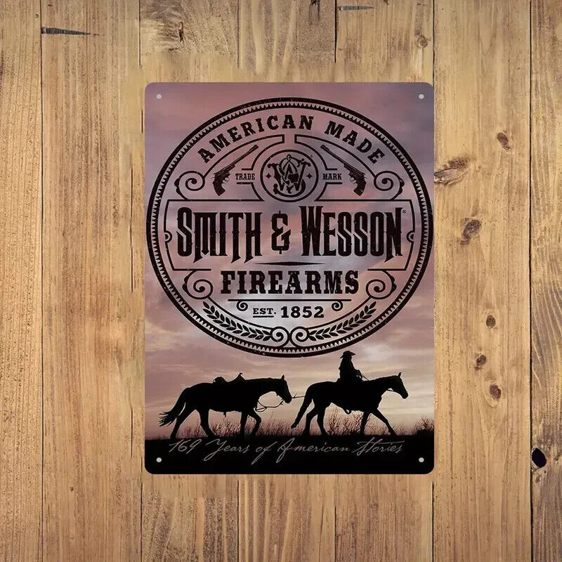 SMITH & WESSON AMERICAN MADE SINCE 1852 TIN METAL SIGN.