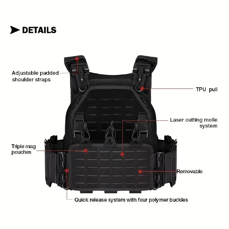 Tactical Plate Carrier 6094A. Quick Release, Lightweight, Heavy Duty, 1000D Nylon