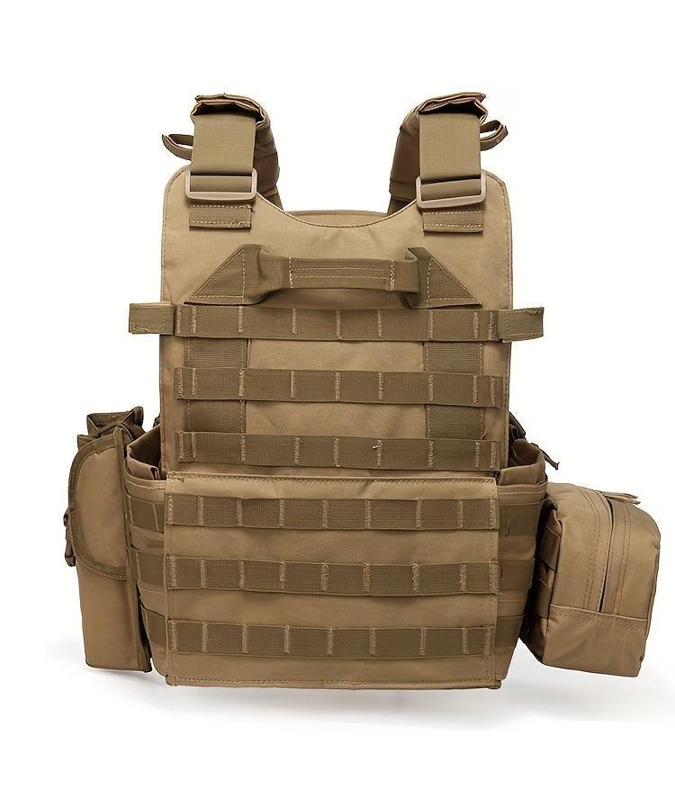 Tan Combination Plate Carrier with Molle Pouches.