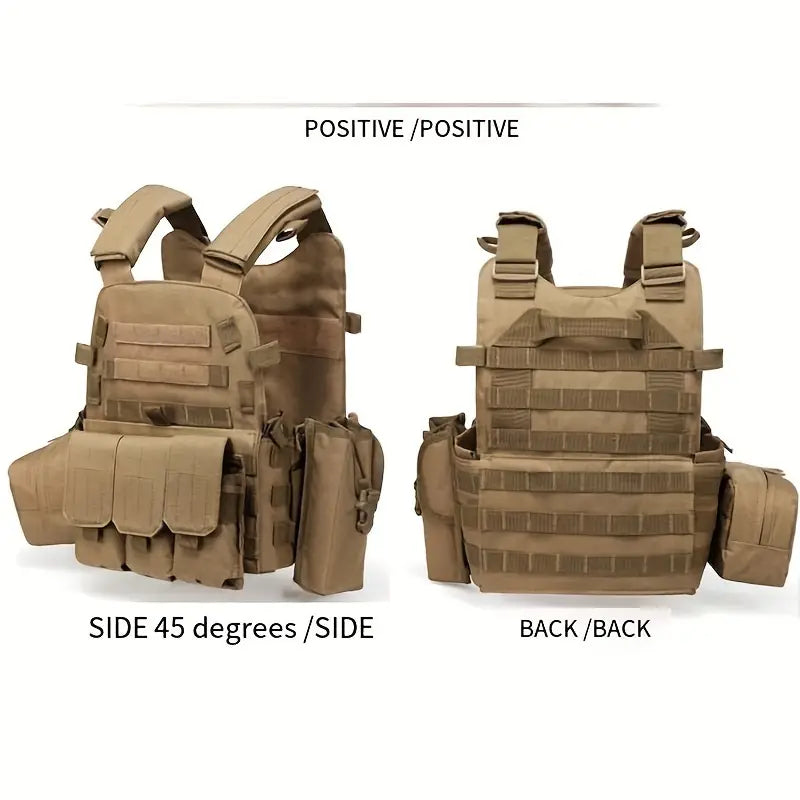 Tan Combination Plate Carrier with Molle Pouches.