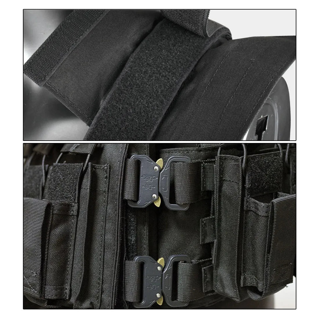 Black Heavy Duty Plate Carrier with Rear Hydration Pouch.