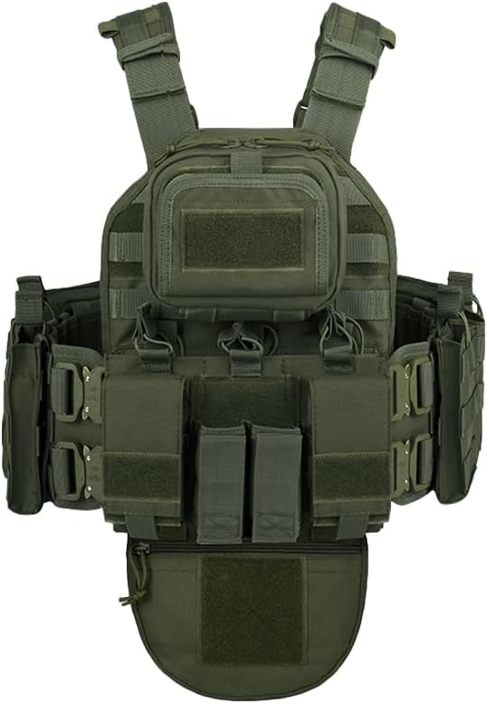Army Green Heavy Duty Plate Carrier with Rear Hydration Pouch.
