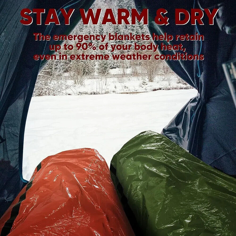 Emergency Sleeping Bag. Ultra Waterproof Mylar, Thermal Blankets. Lightweight.