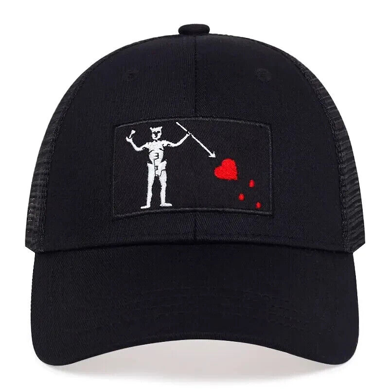 Edward Teach Blackbeard Skeleton Pirate Flag Hat. Mesh Style, Snapback.