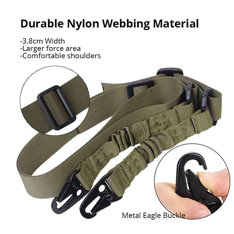 2 POINT TACTICAL RIFLE BUNGEE SLING IN BLACK & GREEN.
