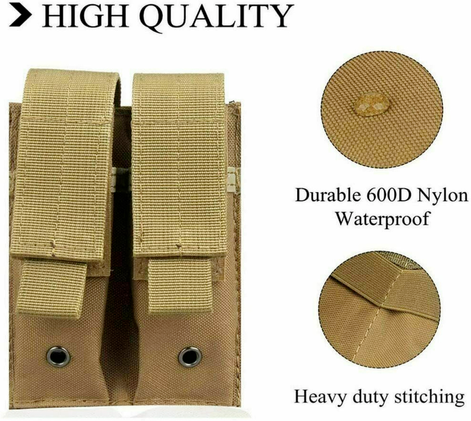 Double Pistol Magazine Molle Pouch Holder. 3 colors to choose from. 600D Nylon.