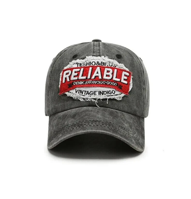 Solid Distressed Vintage Style "RELIABLE" Baseball Cap. 2 Color Choices.