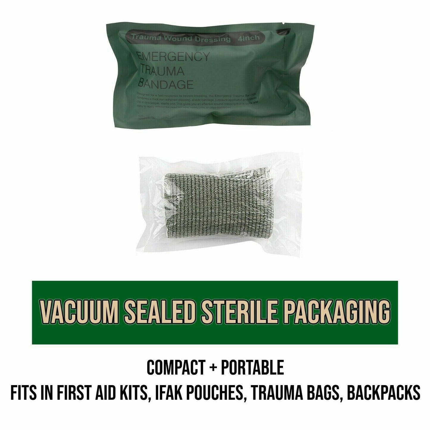 4" and 6" Israeli Trauma Bandage. Emergency Dressing, First Aid Compression Band