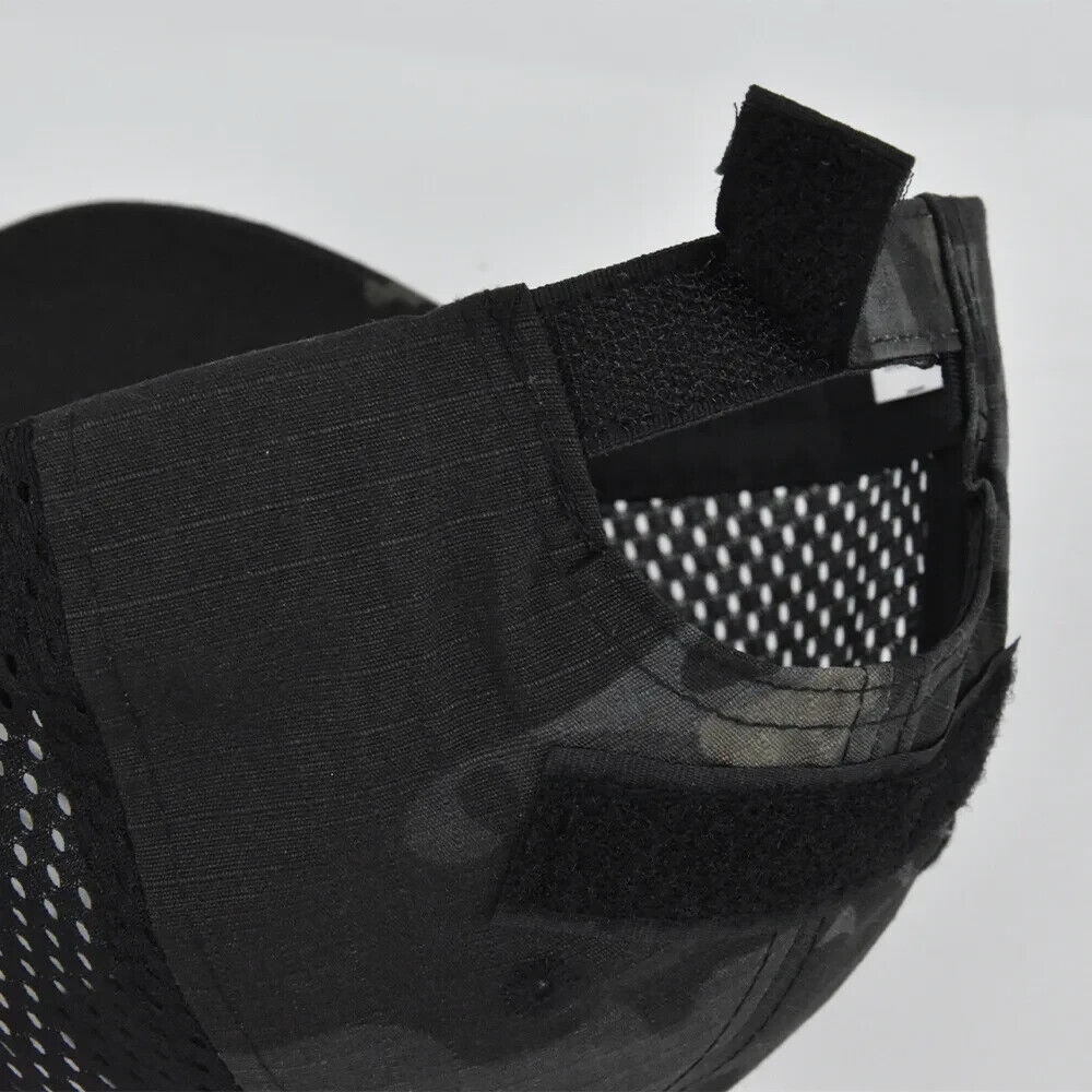 BLACK CAMO PUNISHER VENTED OPERATORS HAT.