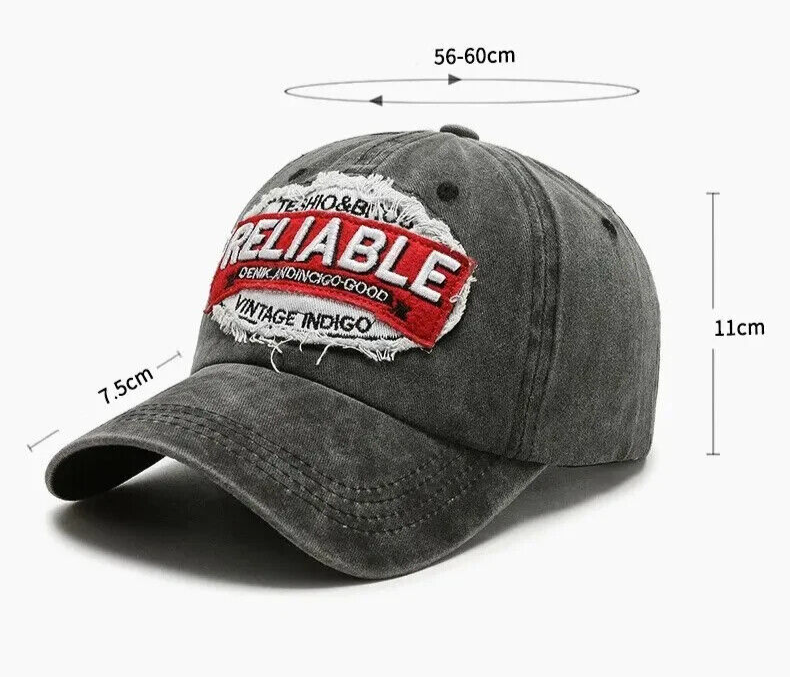 Solid Distressed Vintage Style "RELIABLE" Baseball Cap. 2 Color Choices.