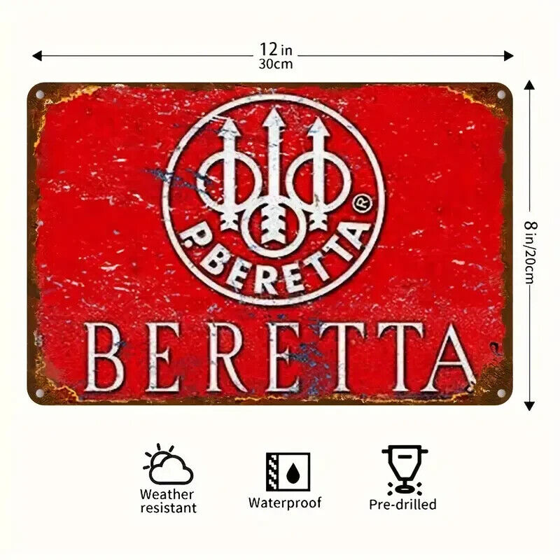 BERETTA FIREARMS METAL TIN SIGN.