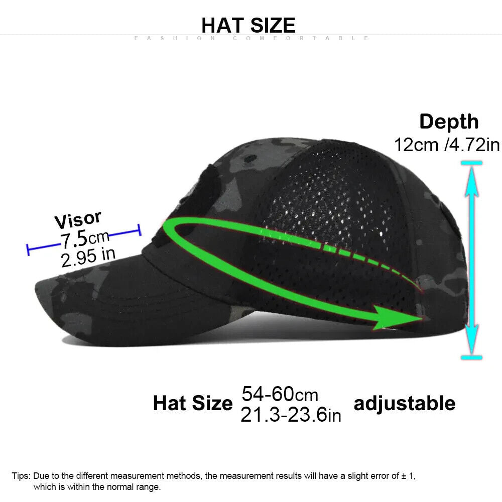 BLACK CAMO PUNISHER VENTED OPERATORS HAT.