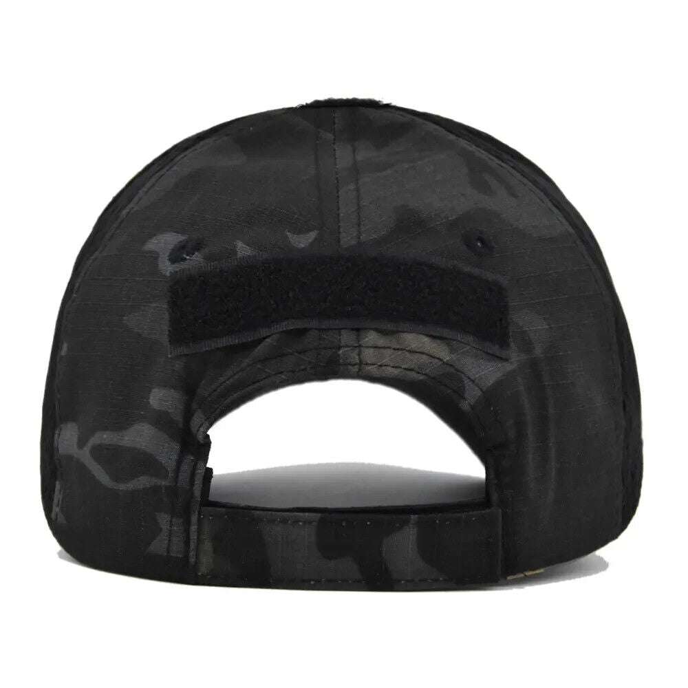 BLACK CAMO PUNISHER VENTED OPERATORS HAT.