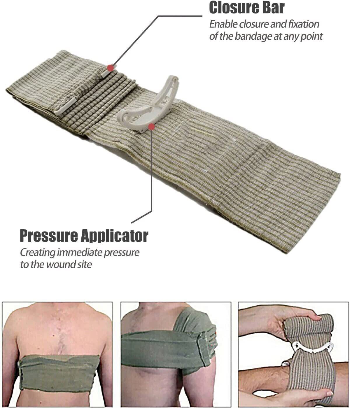 4" and 6" Israeli Trauma Bandage. Emergency Dressing, First Aid Compression Band