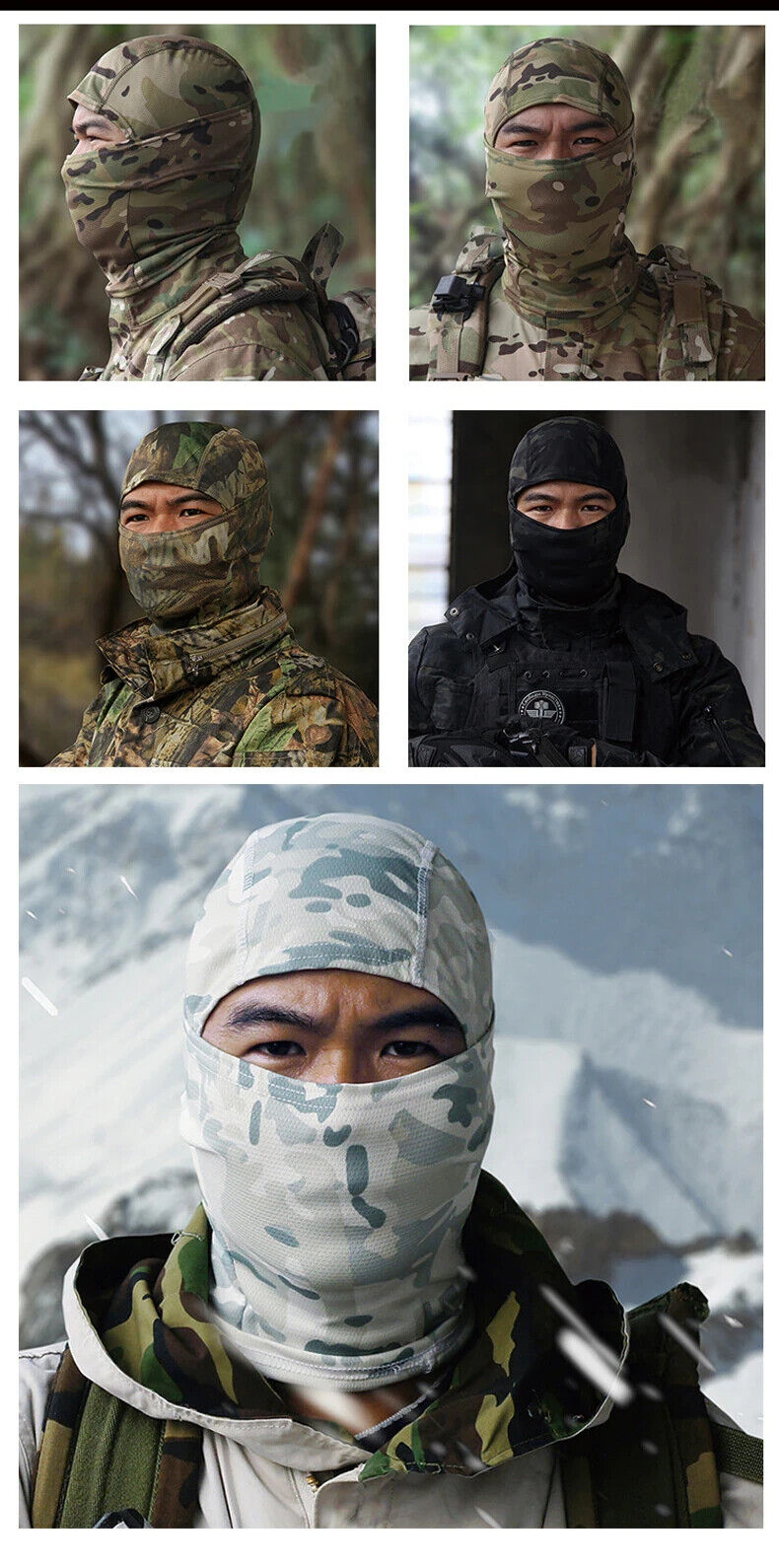 Cagoule militaire/chasse. Masque complet, protection UV. 2 couleurs au choix...