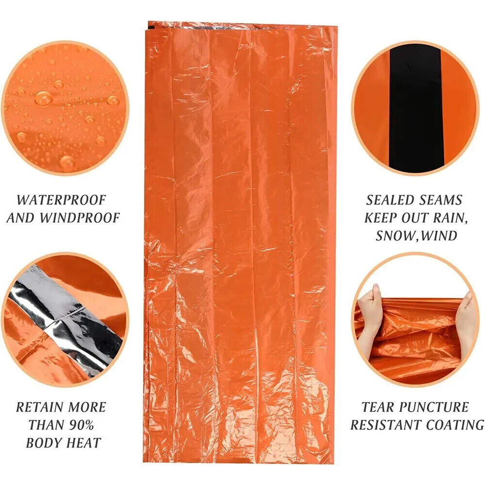 Emergency Sleeping Bag. Ultra Waterproof Mylar, Thermal Blankets. Lightweight.