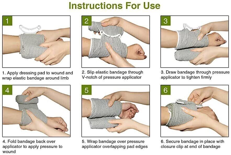 4" and 6" Israeli Trauma Bandage. Emergency Dressing, First Aid Compression Band
