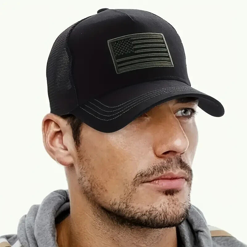 AMERICAN FLAG MESH BASEBALL HAT.
