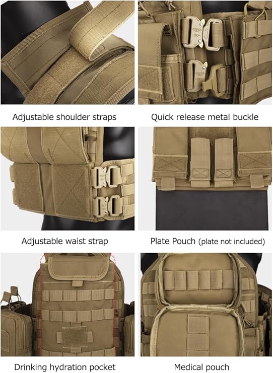 Tan Heavy Duty Plate Carrier with Rear Hydration Pouch.