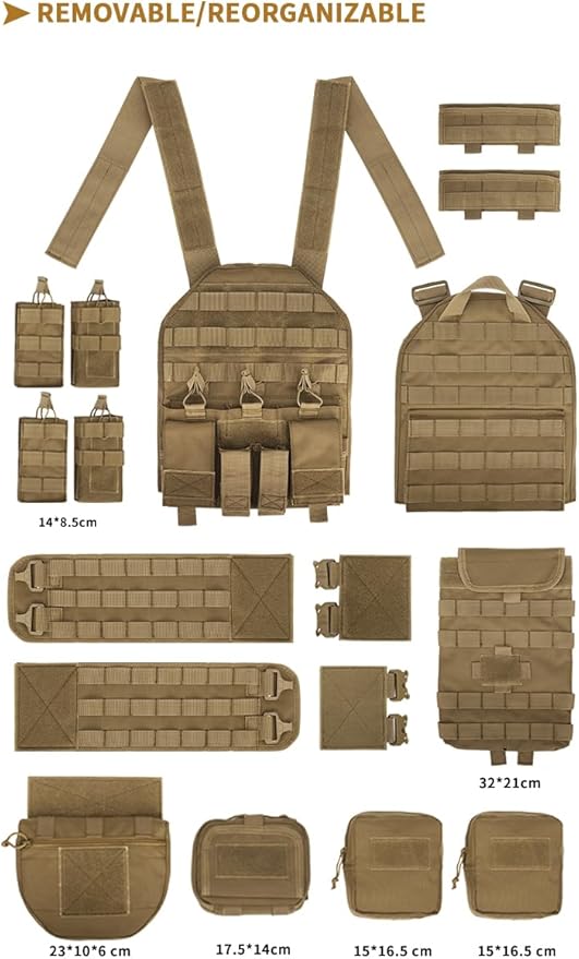 Army Green Heavy Duty Plate Carrier with Rear Hydration Pouch.