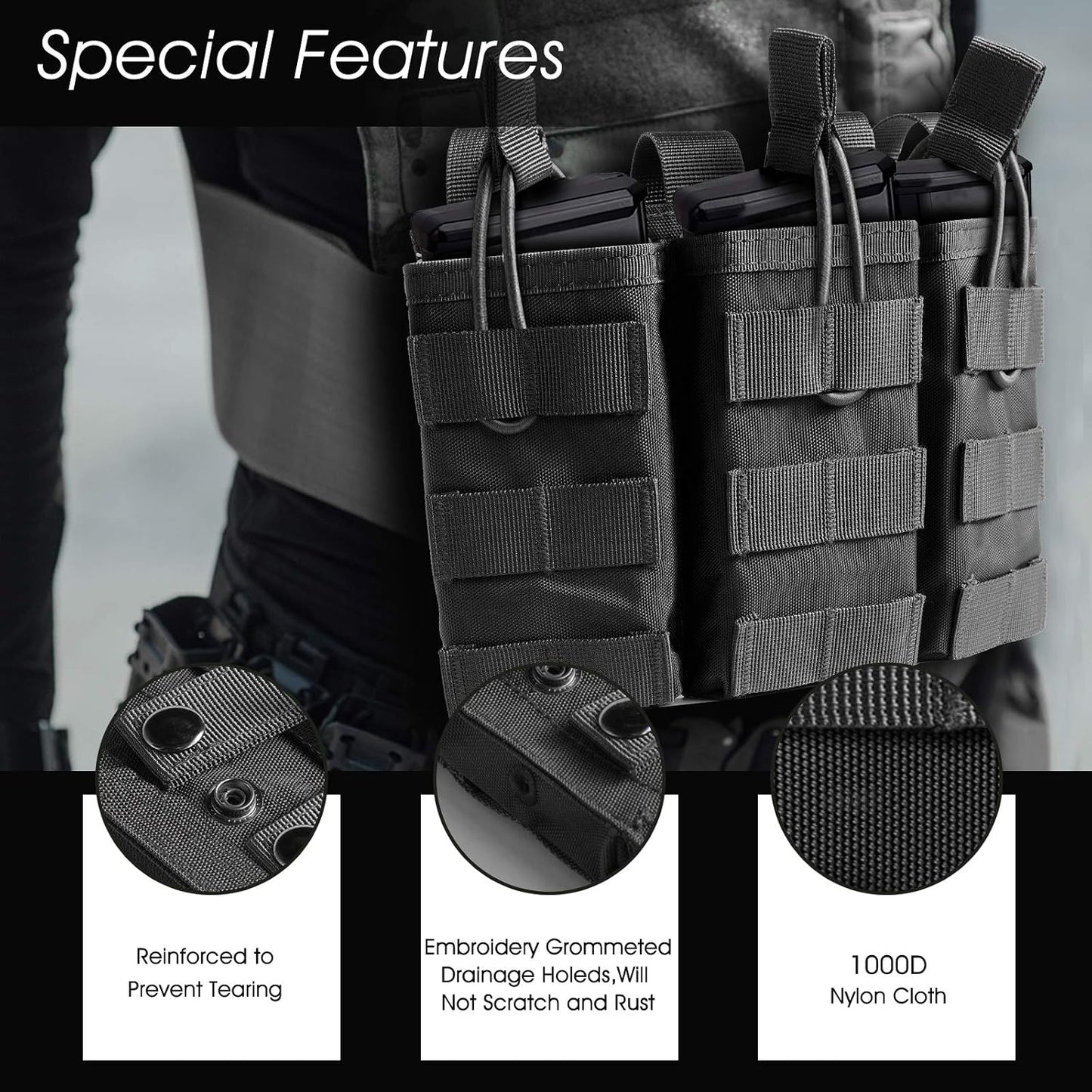 Loki-360 Tactical 3-Rifle Magazine MOLLE Black Pouch