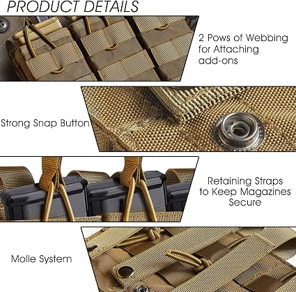 Loki-360 Tactical 3-Rifle Magazine MOLLE Tan Pouch