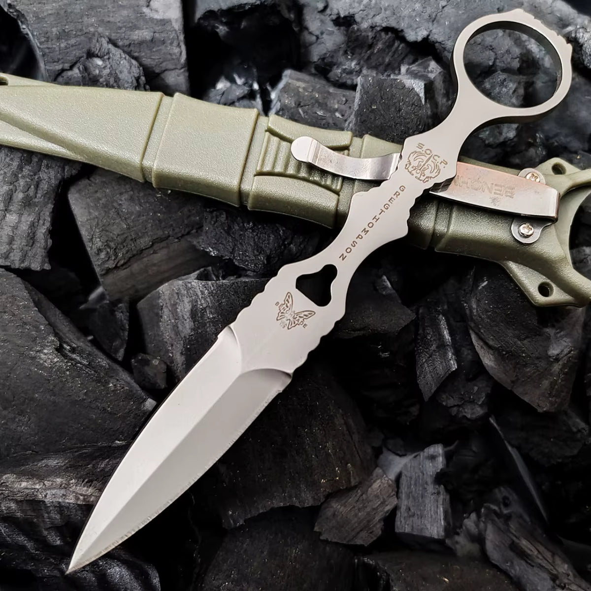 SOCP Silver Dagger with Logo in Green Sheath