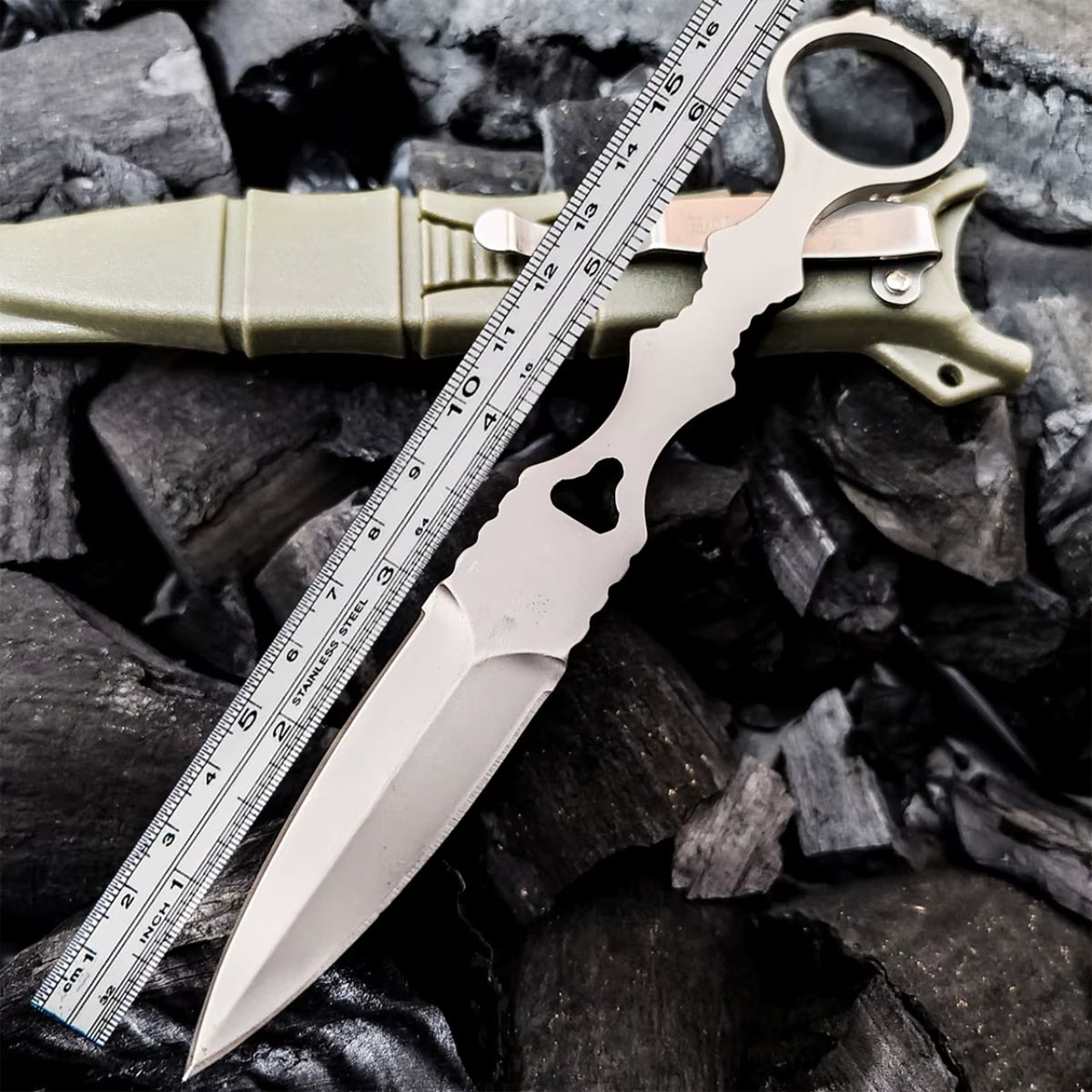 SOCP Silver Dagger with Logo in Green Sheath