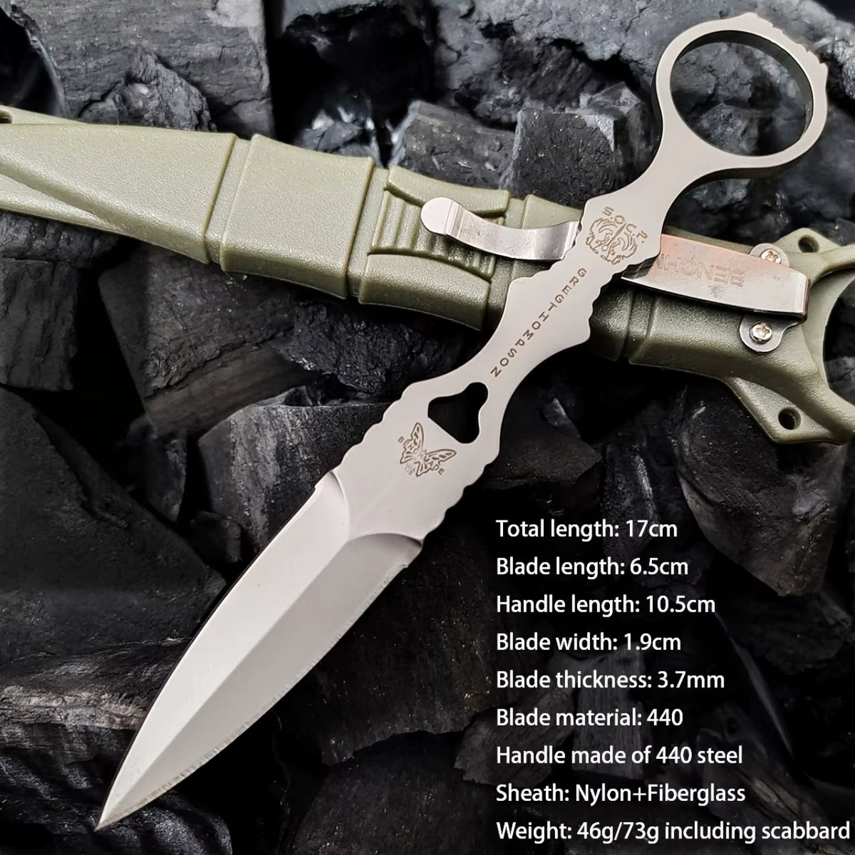 SOCP Silver Dagger with Logo in Green Sheath