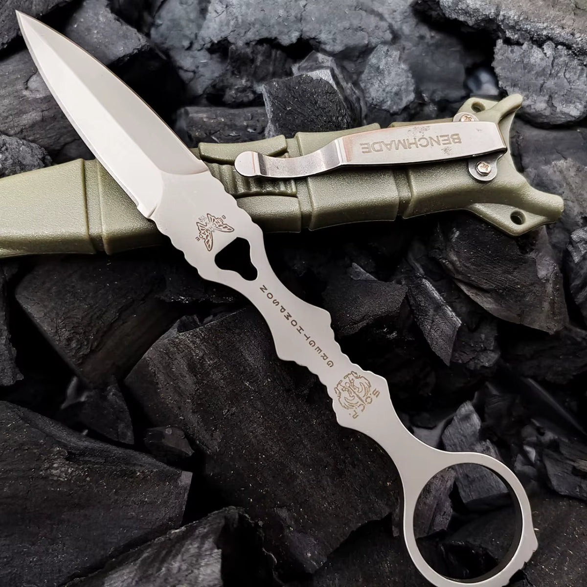 SOCP Silver Dagger with Logo in Green Sheath