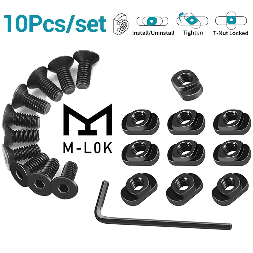 10 PCS M-Lok Rail Mount Screws & T-Nut Complete Replacement Sets. FREE SHIPPING