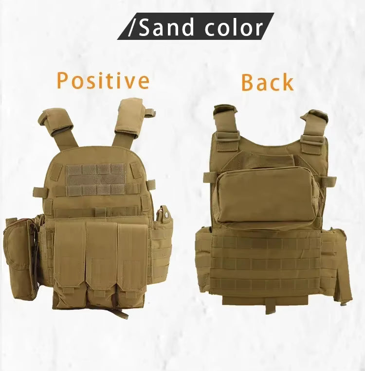 Tan Combination Plate Carrier with Molle Pouches.