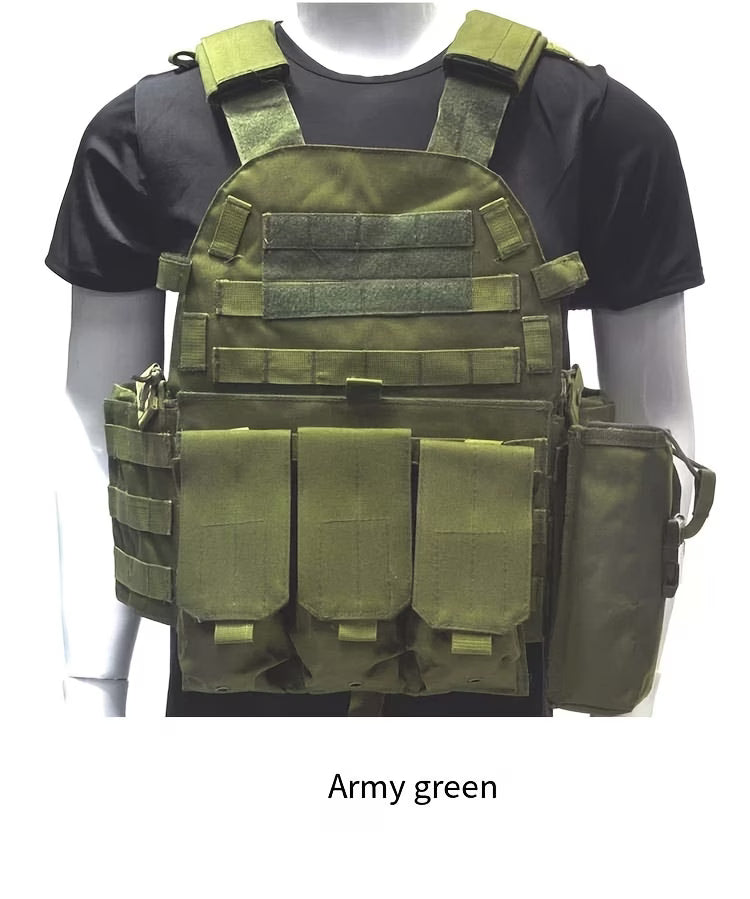 Army Green Combination Plate Carrier with Molle Pouches.