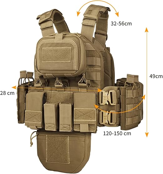 Tan Heavy Duty Plate Carrier with Rear Hydration Pouch.
