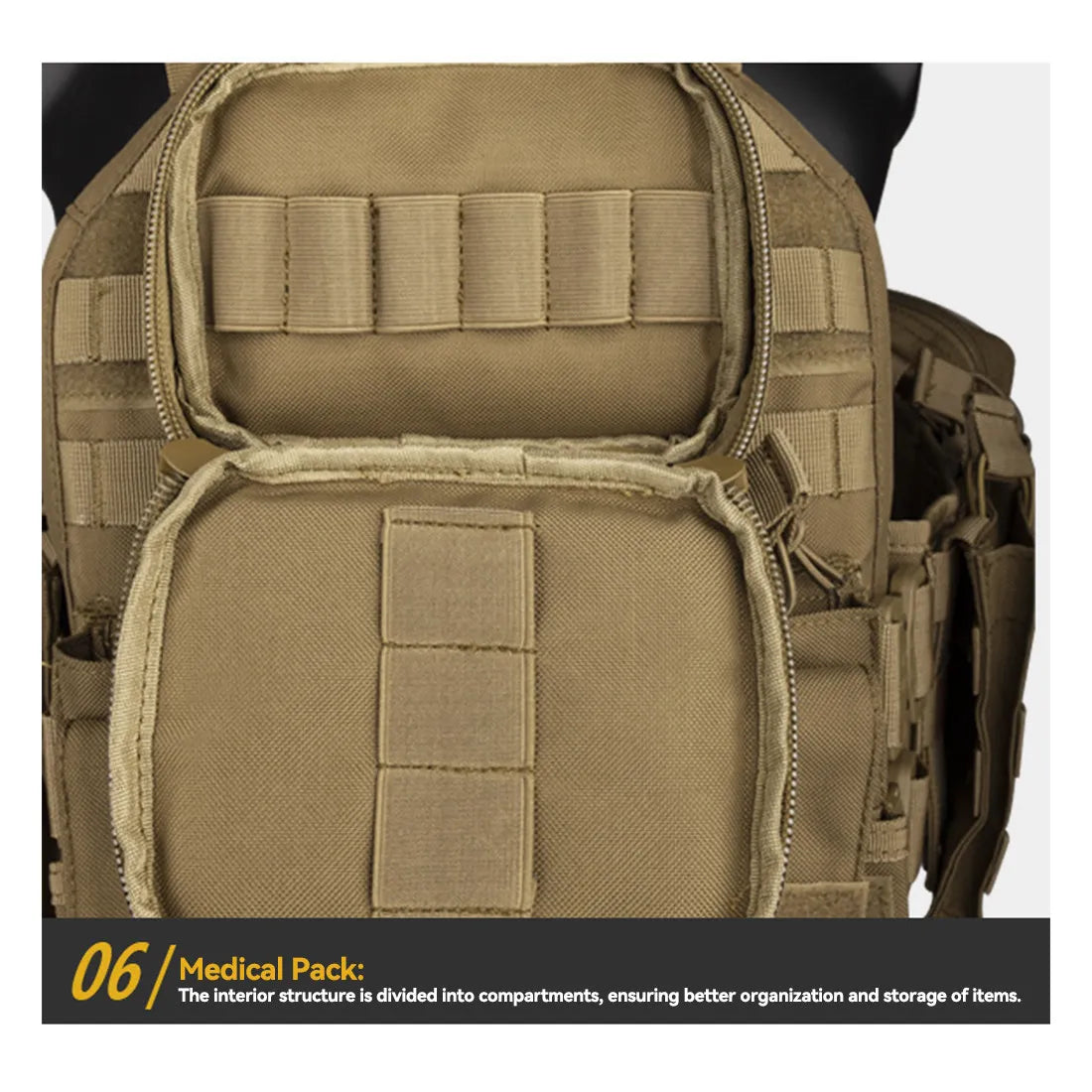 Tan Heavy Duty Plate Carrier with Rear Hydration Pouch.