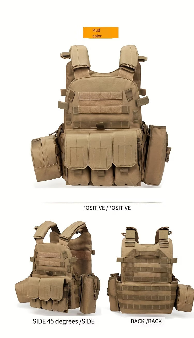 Tan Combination Plate Carrier with Molle Pouches.