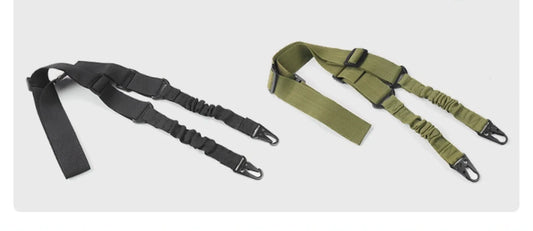 Élingue élastique pour fusil tactique à 2 points en noir et vert.