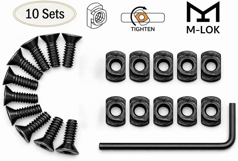 10 PCS M-Lok Rail Mount Screws & T-Nut Complete Replacement Sets. FREE SHIPPING