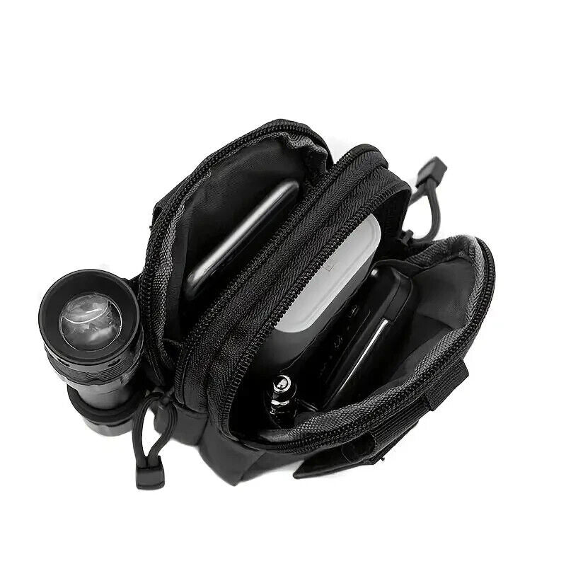 BLACK TACTICAL MOLLE PACK, EDC MULTI-PURPOSE BAG, UTILITY POCKET, HIKING, BELT.