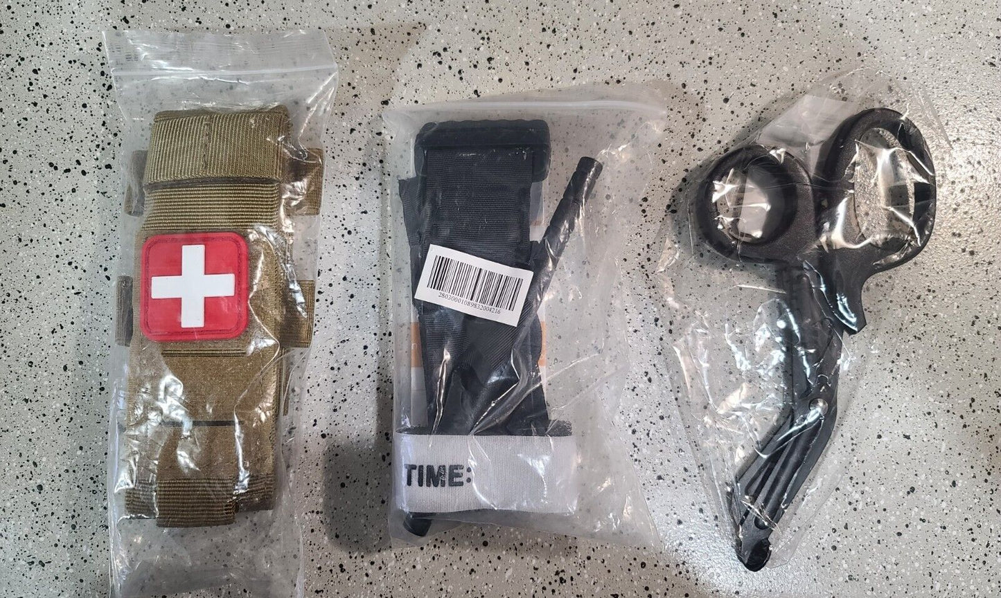 FDE/TAN Tourniquet Pouch, With Trauma Shears and Rapid One Handed Tourniquet.